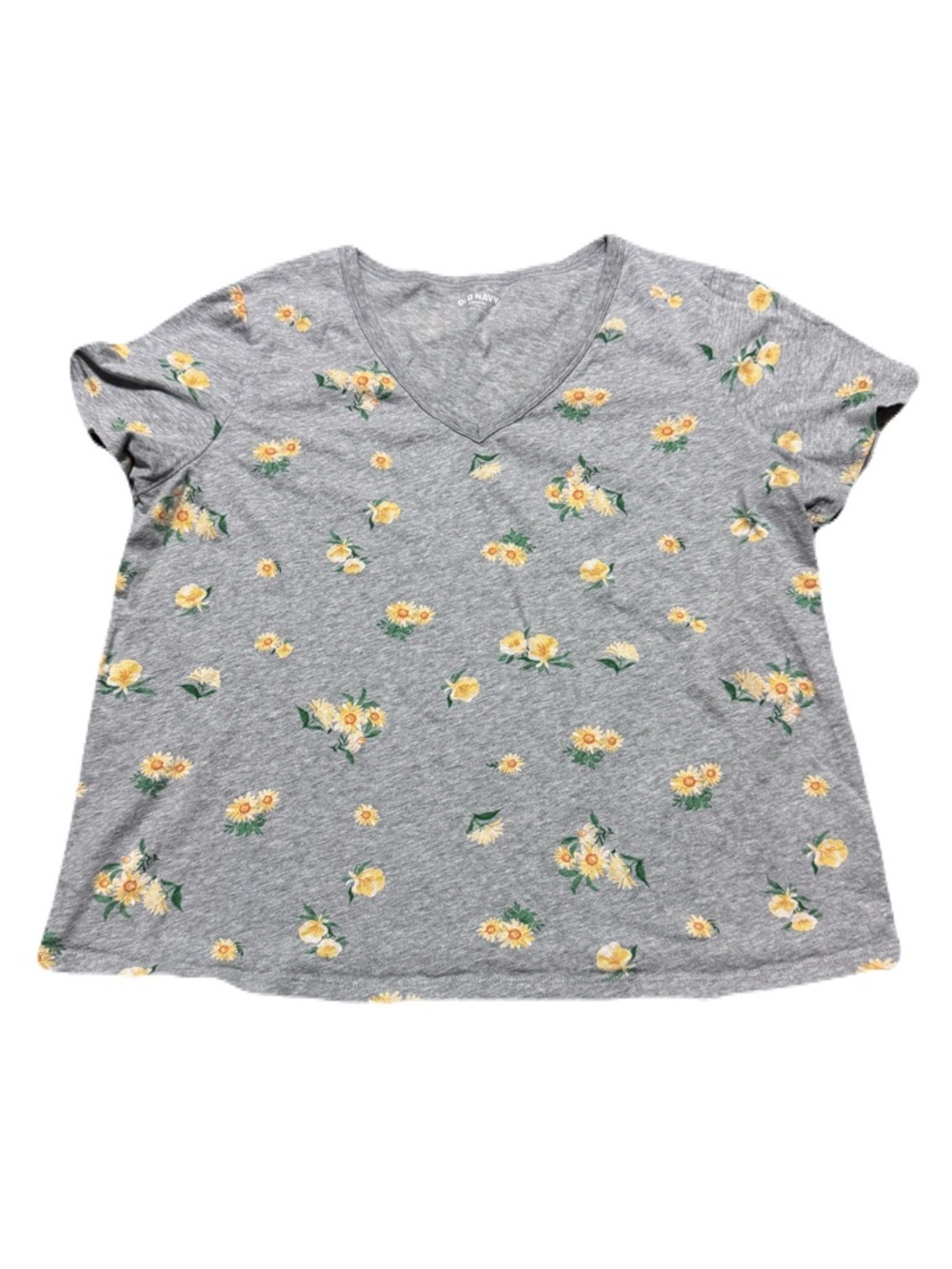 Old Navy Daisy Floral Print Grey V-Neck Everywear Tee Junior L